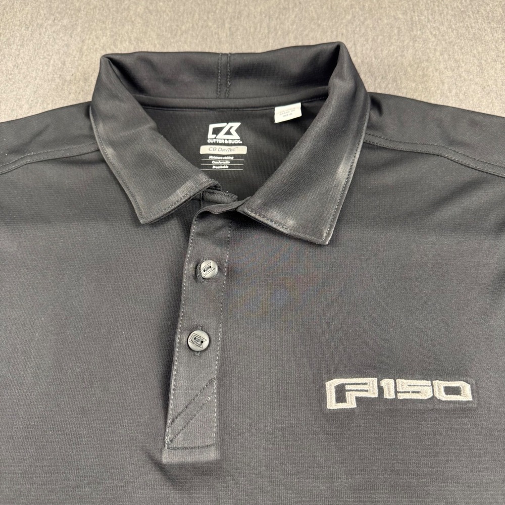 Cutter & Buck Mens XL Black F-150 Ford Embroidered CB DryTec Performance Polo